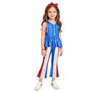 Aislor Niña Conjunto Pantalones Campana Traje Animadora Patriótica Ropa El 4 Julio Blanco Y Azul Navidad Azul real 3-4 años