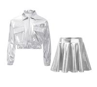Aislor Niña Traje De Baile De Jazz Streetwear Conjuntos Trajes Deportivos Plata 11-12 años