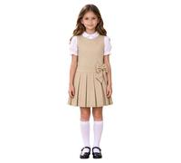 Aislor Niña Vestido De Uniforme Escolar Plisado Tipo Jersey para Niñas | Sin Mangas,Bofetón,Faldas Con Pliegues,Cuello Redondo,Estilo Prep,Volver A La Escuela,Fiesta,Vida Cotidiana Casual,Ropa