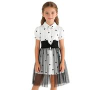 Aislor Niña Vestido Dulce con Falda Tule Manga Corta Uso Diario Ropa Informal Vacaciones Vida Casual Negro 4-5 años