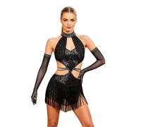 Aislor Ropa Ballet Mujer Vestido De Baile Latino para Mujeres Rincones Guantes Cinco Dedos Manga Larga Un Par Negro XXL