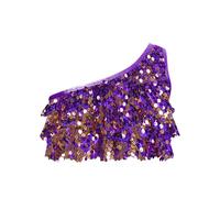 Aislor Top de Danza Niña Camiseta Corta de Baile Lentejuelas Brillante Disfraz Actuación Baile Niña Princesa Sujetador de Danza Ropa Traje de Baile Morado A 15-16 años