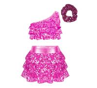 Aislor Traje De Baile Latina para Niñas Conjunto Lentejuelas Brillante Vestidos De Baile De Salón Danza Contemporáneo Ropa De Baile Jazz Latino Rosa Caliente 3-4 años