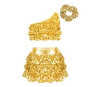 Aislor Traje De Baile Latina para Niñas Conjunto Lentejuelas Brillante Vestidos De Baile De Salón Danza Contemporáneo Ropa De Baile Jazz Latino Dorado 7-8 años