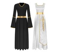 Aislor Vestido Baile De Adoración Litúrgico para Mujer Túnica Litúrgica Vestido De Alabanza Iglesia Disfraz De Danza Cristiana White&Black XXL
