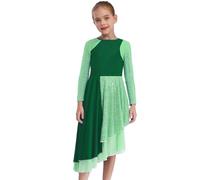 Aislor Vestido De Baile De Alabanza para Niñas Vestido De Danza Cristiana Manga Larga Disfraz De Danza Lírica Verde 11-12 años