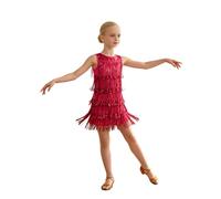 Aislor Vestido De Baile Latino para Niña Vestidos con Lentejuelas Brillantes Sin Mangas Traje De Baile De Salón Rosa Oscuro 5-6 años