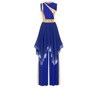 Aislor Vestido De Danza Cristiana para Mujer Vestido De Baile Irregular + Pantalones De Danza Cintura Elástica Ropa De Baile Litúrgica Azul Real L