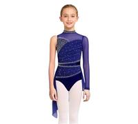 Aislor Vestido De Danza Lírica para Niñas Leotardo Manga Larga con Falda Tul Irregular Maillot De Patinaje Artístico Azul Marino 15-16 años