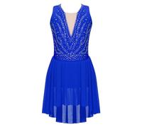 Aislor Vestido De Patinaje Artístico para Niña Sin Manga Vestido De Ballet De Gasa Traje Deportiva Ropa De Baile Fiesta Actuación Azul Real A 7-8 años
