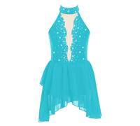 Aislor Vestido De Patinaje Artístico para Niña Sin Manga Vestido De Ballet De Gasa Traje Deportiva Ropa De Baile Fiesta Actuación Azul Verde 9-10 años