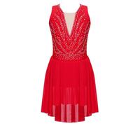 Aislor Vestido De Patinaje Artístico para Niña Sin Manga Vestido De Ballet De Gasa Traje Deportiva Ropa De Baile Fiesta Actuación Rojo A 13-14 años
