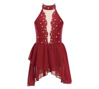 Aislor Vestido De Patinaje Artístico para Niña Sin Manga Vestido De Ballet De Gasa Traje Deportiva Ropa De Baile Fiesta Actuación borgoña 13-14 años