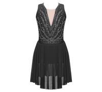 Aislor Vestido De Patinaje Artístico para Niña Sin Manga Vestido De Ballet De Gasa Traje Deportiva Ropa De Baile Fiesta Actuación Negro A 11-12 años