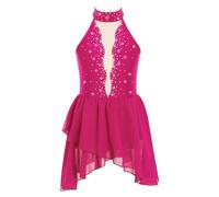 Aislor Vestido De Patinaje Artístico para Niña Sin Manga Vestido De Ballet De Gasa Traje Deportiva Ropa De Baile Fiesta Actuación Rosa Caliente 7-8 años