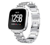 AISPORTS Compatible con Fitbit Versa 2 Correa para Mujer, Crystal Bling Glitter Diamonds Rhinestones Joyas Pulsera de Metal Pulsera Correa de Repuesto para Fitbit Versa 2/Versa/Versa Lite Smart Watch