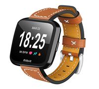 AISPORTS Compatible con Fitbit Versa 2 Correa para Mujeres Hombres, Fitbit Versa Correa Cuero Metal Hebilla Cierre Pulsera Correa de Repuesto para Fitbit Versa 2/Versa/Versa Lite Smartwatch, Marrón
