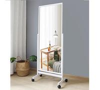 AISUNDY Espejo giratorio inclinable de longitud completa con ruedas, 65 x 22 pulgadas, marco de madera de pino, espejo rodante de cuerpo completo con soporte de pie para dormitorio, cafetería