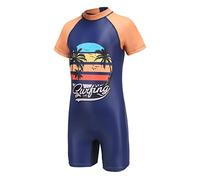 Aisyee Boys Swimming Costume Kids Short Sleeve Swimsuit Boys One Piece Swimwear Child Rash Guard Bathing Suit 3-14 Years