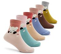 Aisyee Calcetines de algodón sin costuras para niños, calcetines coloridos de un cuarto, paquete múltiple, 6 pares, Mix Bear 8046G, 3-5 años