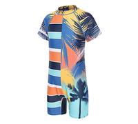 Aisyee Traje de baño de manga corta para niños, traje de baño de una pieza para niños de 3 a 16 años, Hoja de palma, 13-14 Años