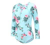 Aisyee Traje de baño de Manga Larga para niñas, Traje de baño Hawaiano de una Pieza, Traje de baño de Playa para niñas, Traje de baño de 5 a, Floral Verde Claro, 13-14 Años