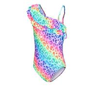 Aisyee Traje de baño de una pieza para niñas con un hombro y volantes, traje de baño floral hawaiano para niñas de 3 a 16 años, Leopardo multicolor, 15-16 años