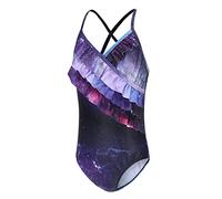 Aisyee Traje de baño de una pieza para niñas, traje de baño floral con volantes, Purple Cosmic, 15-16 años