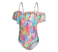 Aisyee Traje de baño para niñas de una pieza traje de baño hawaiano con volantes florales para niñas 3-16 años, Pintura fuera del hombro, 5-6 Años