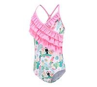 Aisyee Traje de baño para niñas, Traje de baño de una Pieza para niñas con Volantes Florales, Rosa Floral de una Sola Pieza, 13-14 años