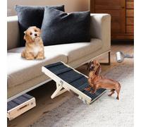Aitakatta Rampa para perros para cama, rampa plegable portátil ajustable para mascotas, rampa de madera para mascotas de 26 pulgadas de largo con alfombrilla de tracción antideslizante para perros
