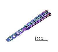 AITE - Navaja mariposa, para entrenamiento, para practicar, arcoíris, metal, de acero, desafilado, con funda, violeta