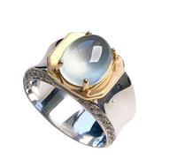 AITEKODVG S925 Plata con anillo de cara de huevo de calcedería de hielo natural (apertura ajustable) Anillo para mujeres yoga genuina jade