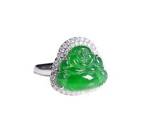 AITEKODVG S925 Plata con Jade Green Maitreya Buddha Anillo 1