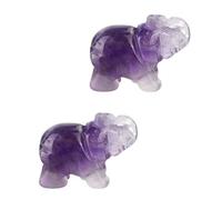 AITELEI 2 piezas de amatista natural tallada piedras preciosas elefante estatua curativa de cristal de Reiki Guardián elefante bolsillo piedra estatua artesanía para decoración del hogar