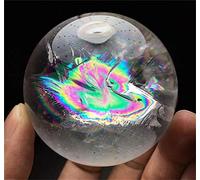 AITELEI Bola de cristal de fluorita natural arcoíris bola de cuarzo bola de cristal blanco con luz arco iris curativa escultura figura Fengshui decoración