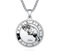 AITENME Astrología Horóscopo Collar 12 Signos del Zodíaco Colgante Constelación Medalla Conmemorativa Medallón Acero Inoxidable Joyería Cadena Regalos para Hombres y Mujeres Cumpleaños, Acero