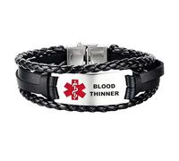 AITENME Pulsera de alerta médica para hombres y mujeres, pulsera de identificación médica de cuero trenzado del Reino Unido, banda de emergencia para salud, etiqueta de identificación, joyería de