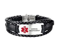 AITENME Pulsera de alerta médica para hombres y mujeres, pulsera de identificación médica de cuero trenzado del Reino Unido, banda de emergencia para salud, etiqueta de identificación, joyería de