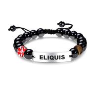 AITENME Pulsera de identificación médica de emergencia para hombre y mujer, pulsera ajustable SOS para regalo personalizable con placa de acero inoxidable grabable y cuentas de obsidiana, Mittelgroße