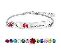 AITENME Pulsera de identificación médica de identificación médica para mujer con piedra de nacimiento de acero inoxidable, cadena de serpiente ajustable, pulsera de alerta médica, Mittelgroße, Gema