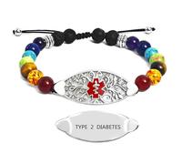 AITENME Pulseras de alerta médica para mujer, pulsera curativa de chakras del Reino Unido, etiqueta de identificación de emergencia con joyería médica grabada para adultos, 1, Acero inoxidable, Sin