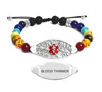 AITENME Pulseras de alerta médica para mujer, pulsera curativa de chakras del Reino Unido, etiqueta de identificación de emergencia con joyería médica grabada para adultos, 1, Acero inoxidable, Sin