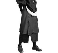 AITFINEISM Pantalones casuales de los hombres de la falda pantalones sueltos de la pierna ancha del harén del pantalón japonés Harajuku Kimono Pantalones, Negro 4, 3X-Large