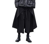 AITFINEISM Pantalones de falda casuales para hombre Pantalones de harén de pierna ancha suelta Pantalones de kimono Harajuku japonés, Negro 6, 3X-Large