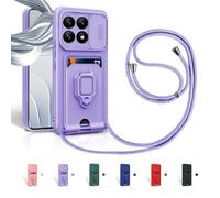 Aithne Funda con Cuerda para Xiaomi Mi 14T Pro Case con Ranura para Tarjetas,360 Anillo función de Soporte Cubierta -Púrpura