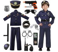 Aitsite Disfraz Policia Niño, Disfraz de Policia Niño con Sombrero Cinturón Policía Placa Esposas Gafas de sol Walkie Talkie Policía Juguete Kit, Policíaco Costume Lujo para Halloween de Cosplay