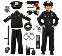Aitsite Disfraz Policia Niño, Disfraz de Policia Niño con Sombrero Cinturón Policía Placa Esposas Gafas de sol Walkie Talkie Policía Juguete Kit, Policíaco Costume Lujo para Halloween de Cosplay