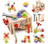 AiTuiTui Caja Herramientas de Madera Juguetes 2 3 4 5 Años, Montessori Herramientas Juegos Recursos Educativos Aprendizaje Construcción Tallo Juguete, Bricolaje Manualidades Regalos para Niña Niño