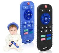 AiTuiTui Mordedor Bebe Refrigerante para 0-6-12 meses, 2 Piezas Silicona Mordedor Mando a Distancia Juguetes de Baño para 3-6-9 Meses Niño Niña, Suave Juguete la Dentición del Bebé, Negro y Azul